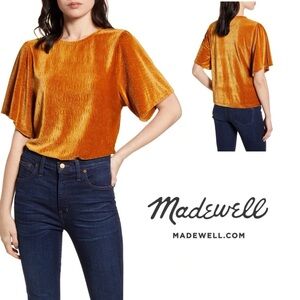Madewell  Women's Short Sleeve Velvet Top burnt orange /gold size xxs